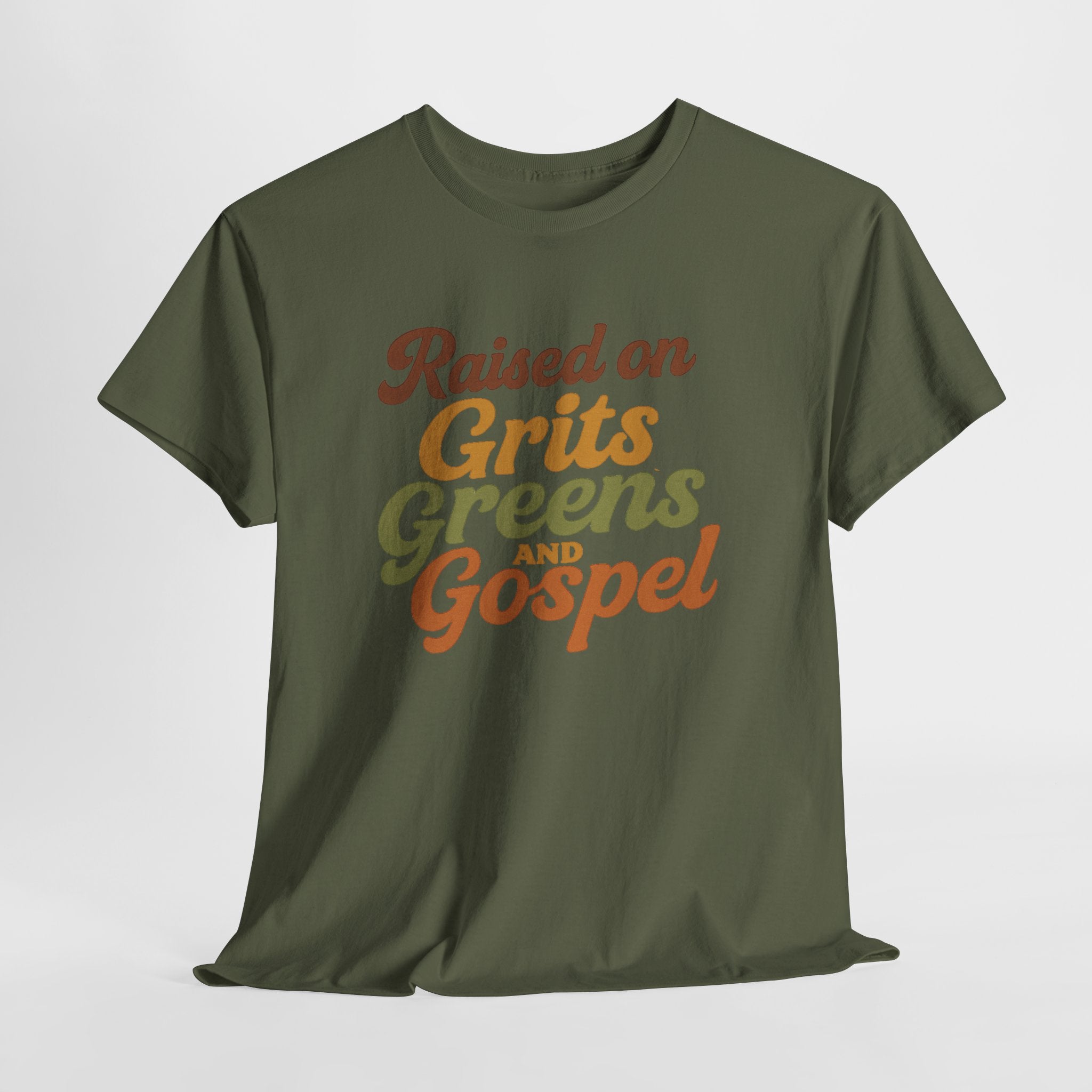 Raised on Grits Greens and Gospel Southern Style Unisex Heavy Cotton Tee