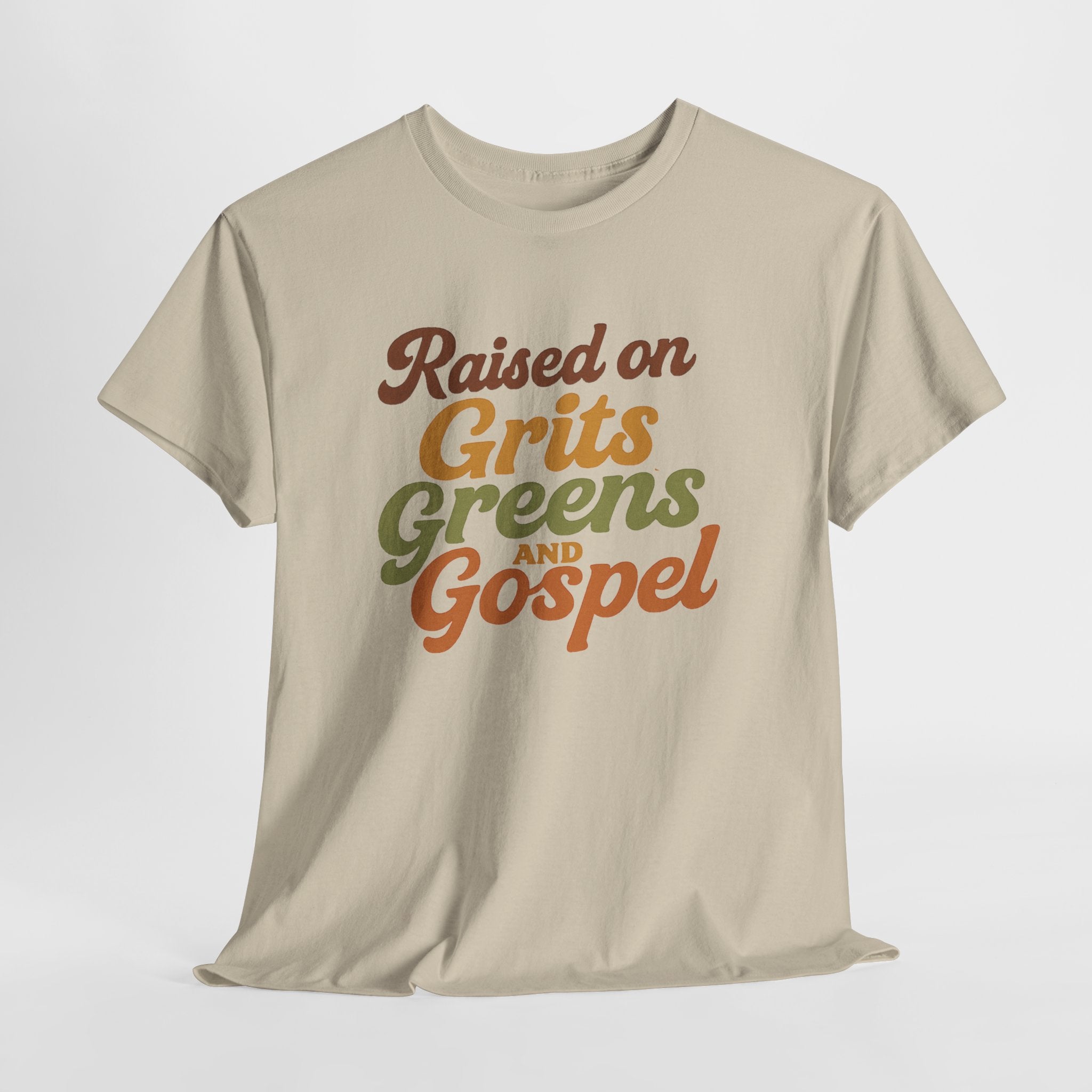Raised on Grits Greens and Gospel Southern Style Unisex Heavy Cotton Tee