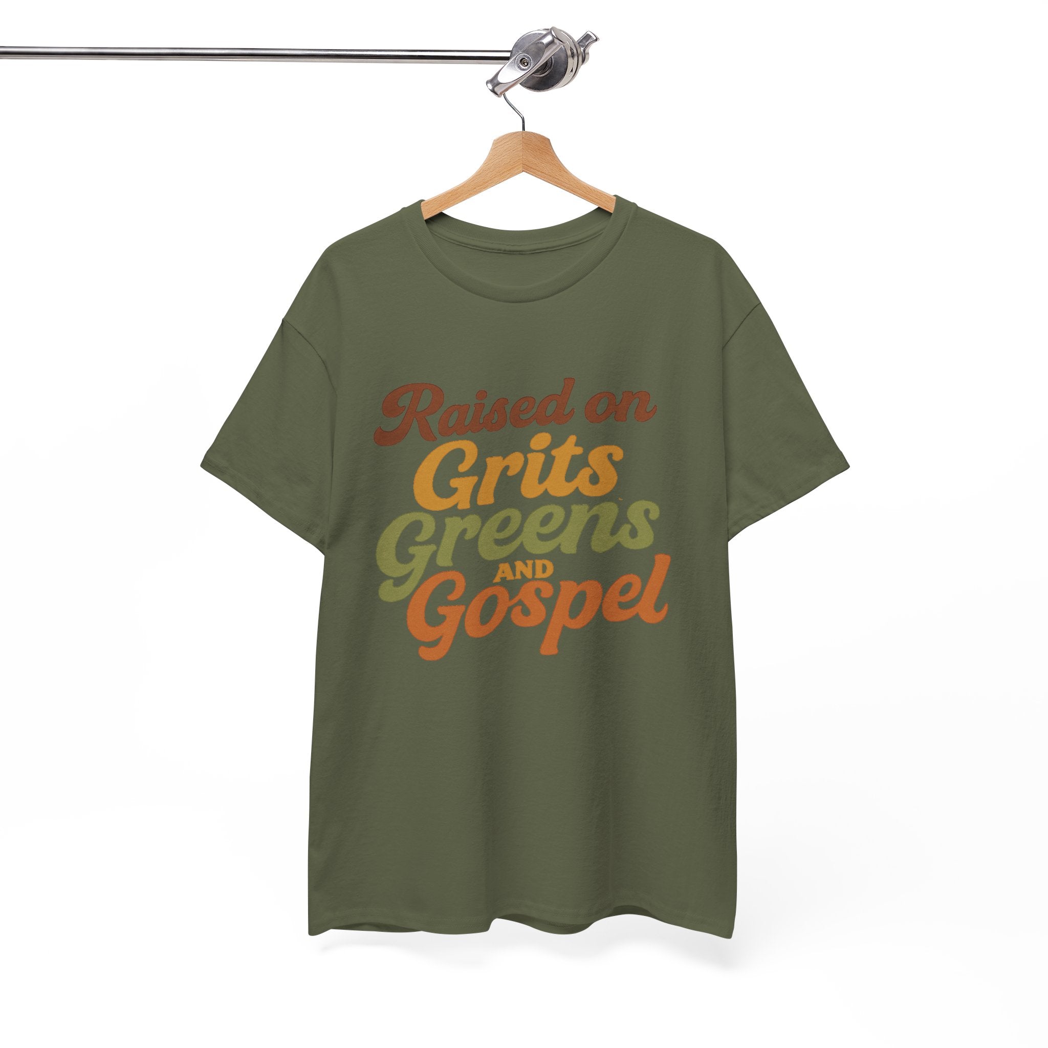 Raised on Grits Greens and Gospel Southern Style Unisex Heavy Cotton Tee