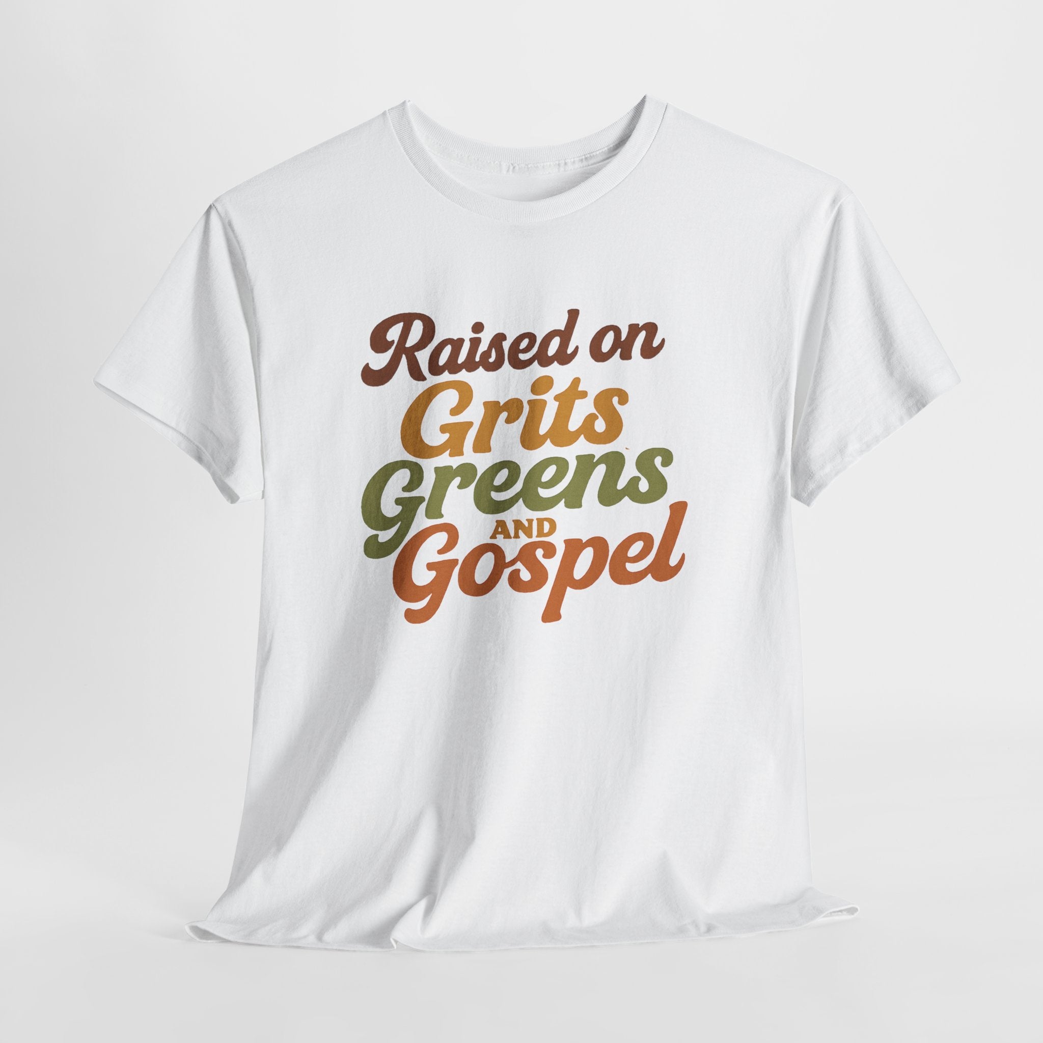 Raised on Grits Greens and Gospel Southern Style Unisex Heavy Cotton Tee