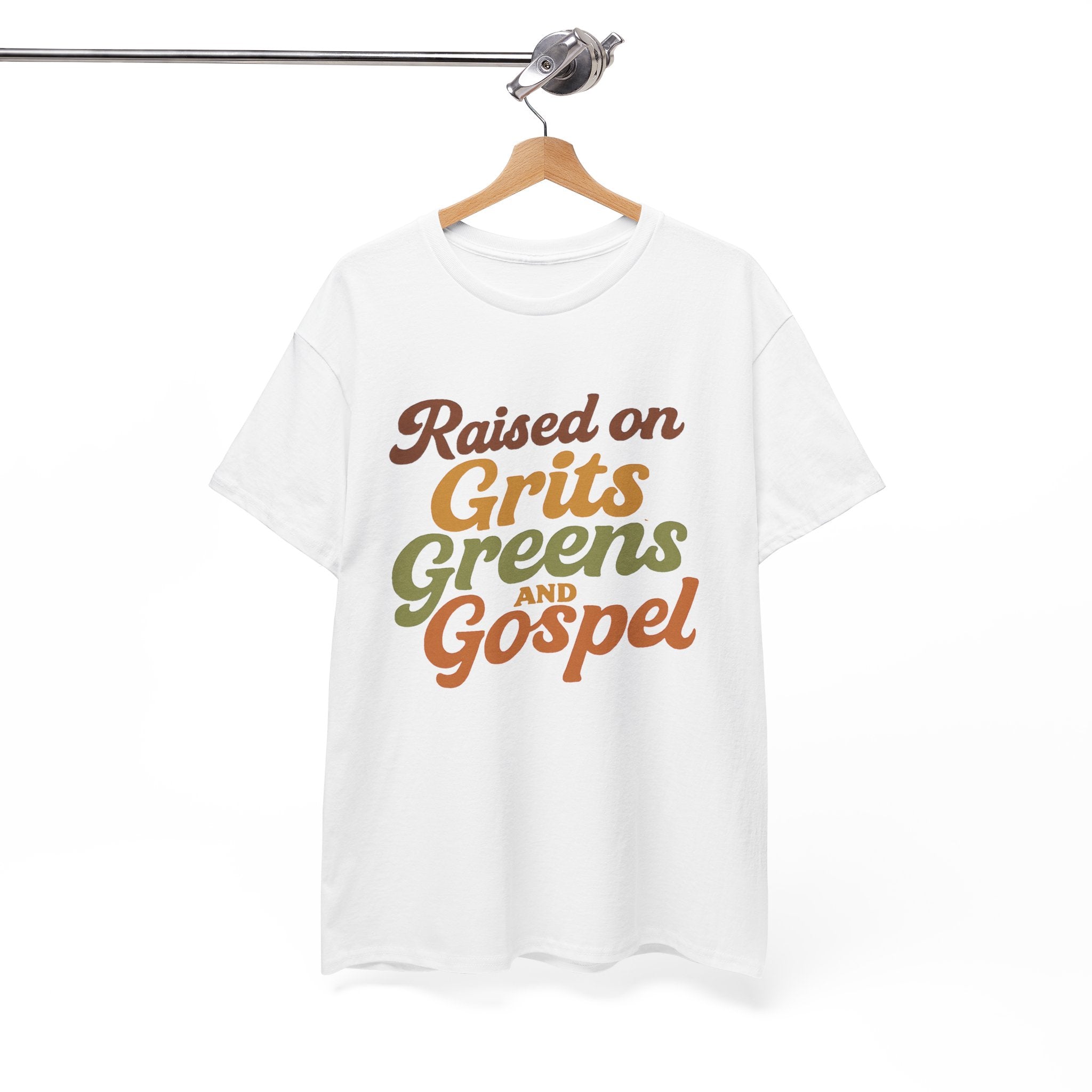 Raised on Grits Greens and Gospel Southern Style Unisex Heavy Cotton Tee